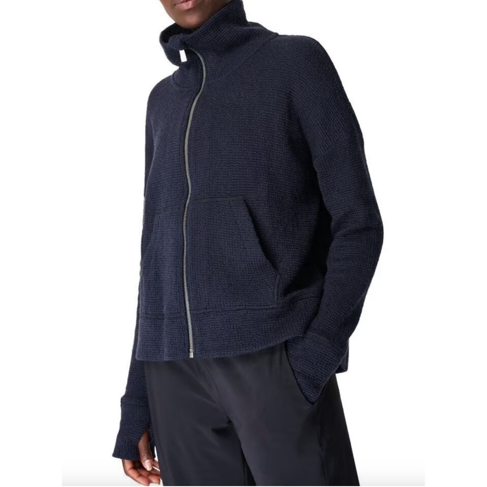 Sweaty Betty Restful Boucle Zip Up Long Sleeve Navy Blue Sweatshirt Jacket XL